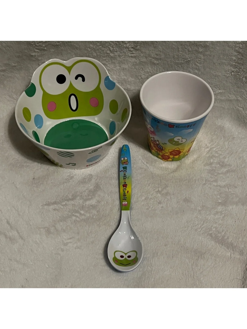 Keroppi bowl, cup, and spoon set